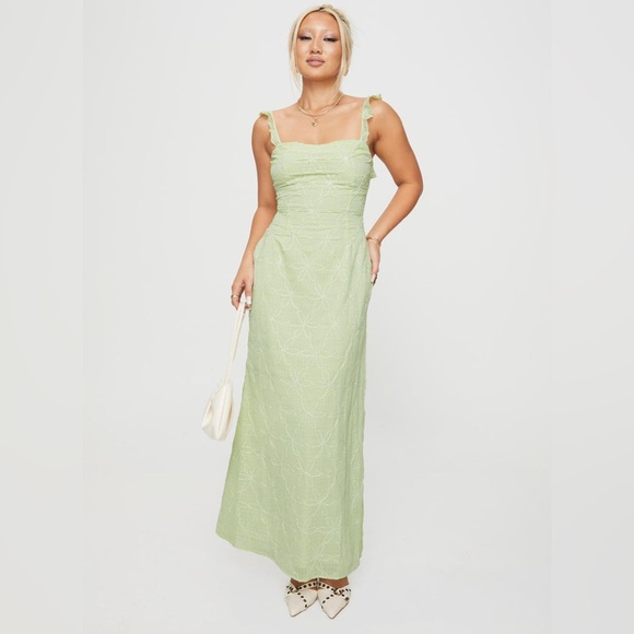 Princess Polly floral flower embroidered open back ruffle trim maxi dress  nwot - inbetweenathome.nl